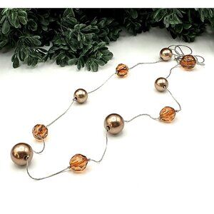 Bronze Tone Resin Pearl And Bead Long Floating Illusion Necklace Silver Chain